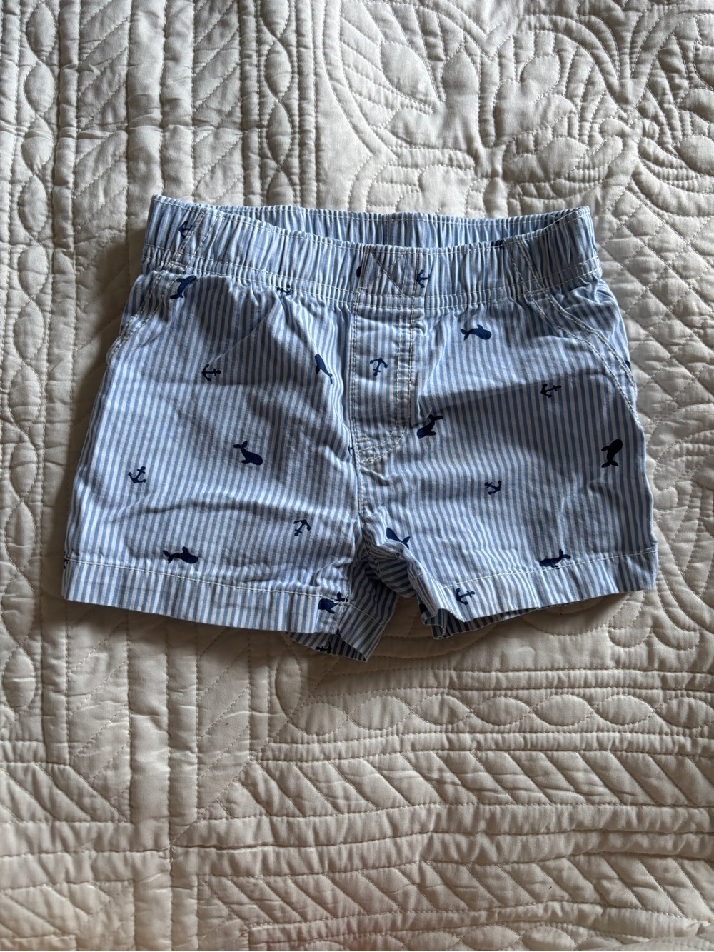 Carter's Light Blue Striped Shorts with Navy Whale Print